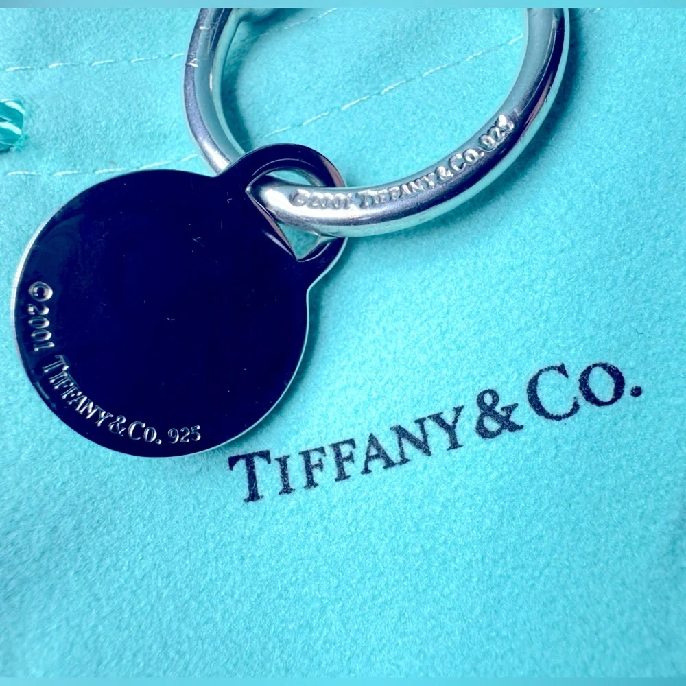 Tiffany & Co. 01 Silver Key Ring Round Tag Sterling Silver Rare Ball End & Pouch - Picture 6 of 6
